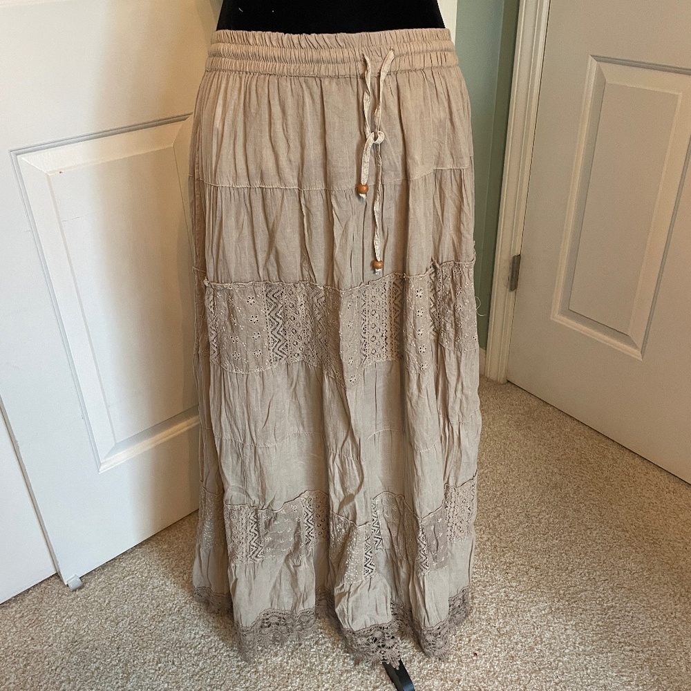 NWT - Young Threads Tan Boho Maxi Skirt - Large